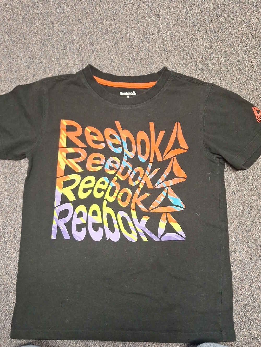 Reebok Black Short-Sleeve Tee with Multicolor Logo Print